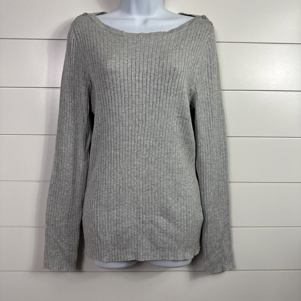 J. McLaughlin Della Sweater Ribbed Knit Stretch Boatneck Gray sz XL